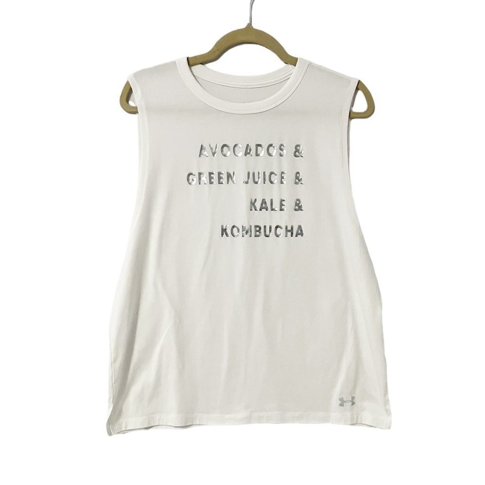 Under Armour Graphic Tank Avocado Green Juice Kale White Size L